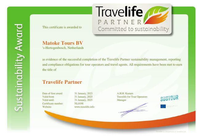 Travelife certified status | Matoke Tours | duurzaamheidsbeleid