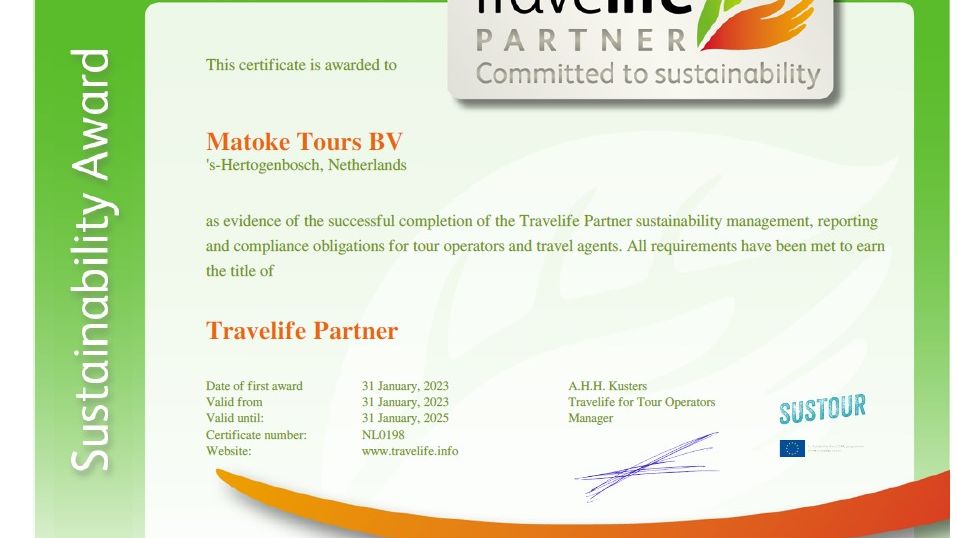 Travelife certified status | Matoke Tours | duurzaamheidsbeleid